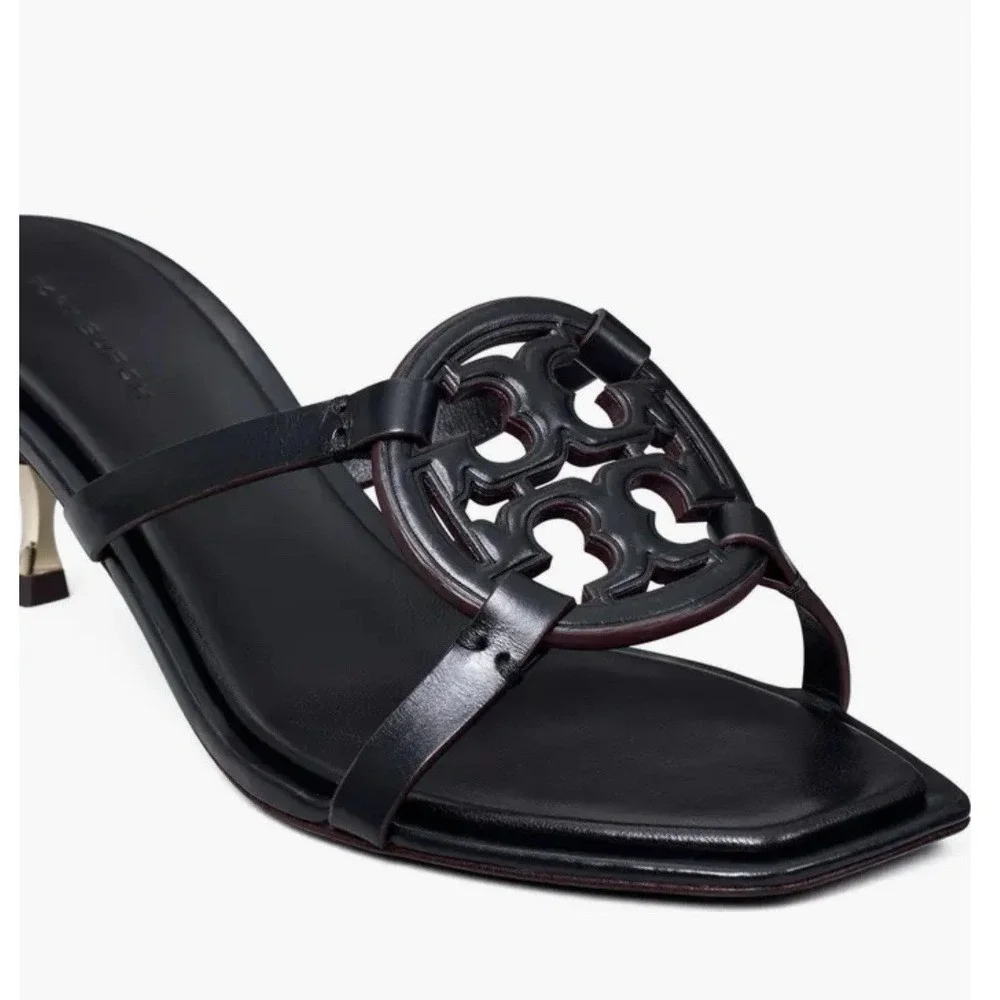Tory Burch Bombe Miller Low Kitten Heel 55Mm Sandals Triple‎ Black Sz-9.5  $298